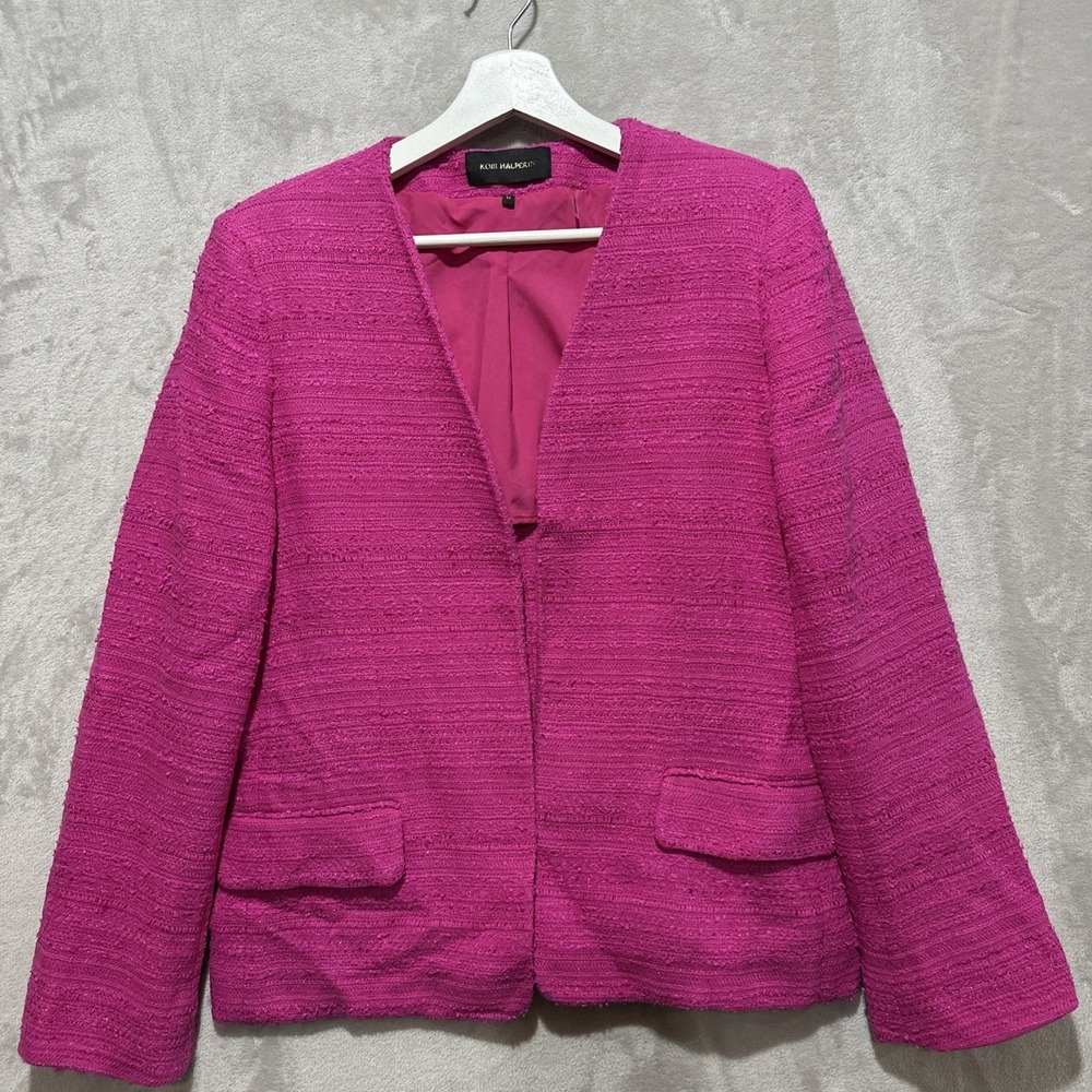 Kobi Halperin Elle Jacket French Pink Tweed Open Front Blazer Women's Size M